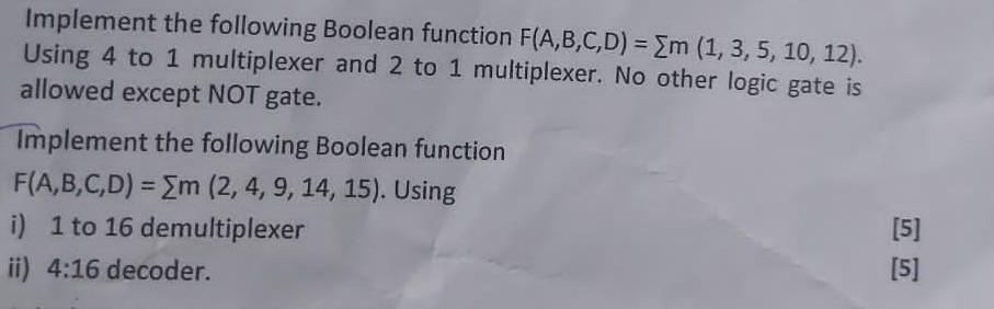 Solved Implement The Following Boolean Function | Chegg.com