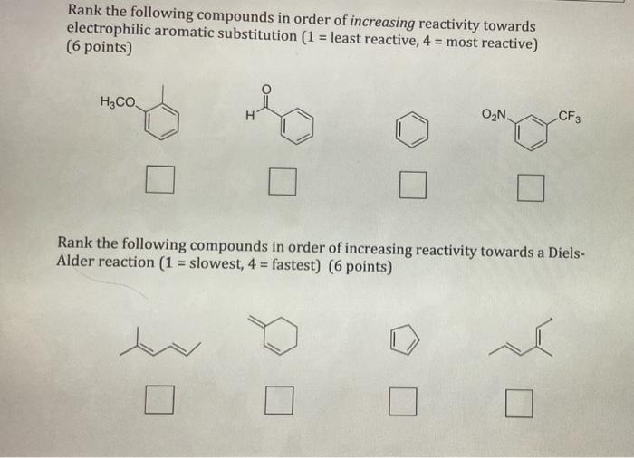 Solved Rank The Following Compounds In Order Of Increasing | Chegg.com