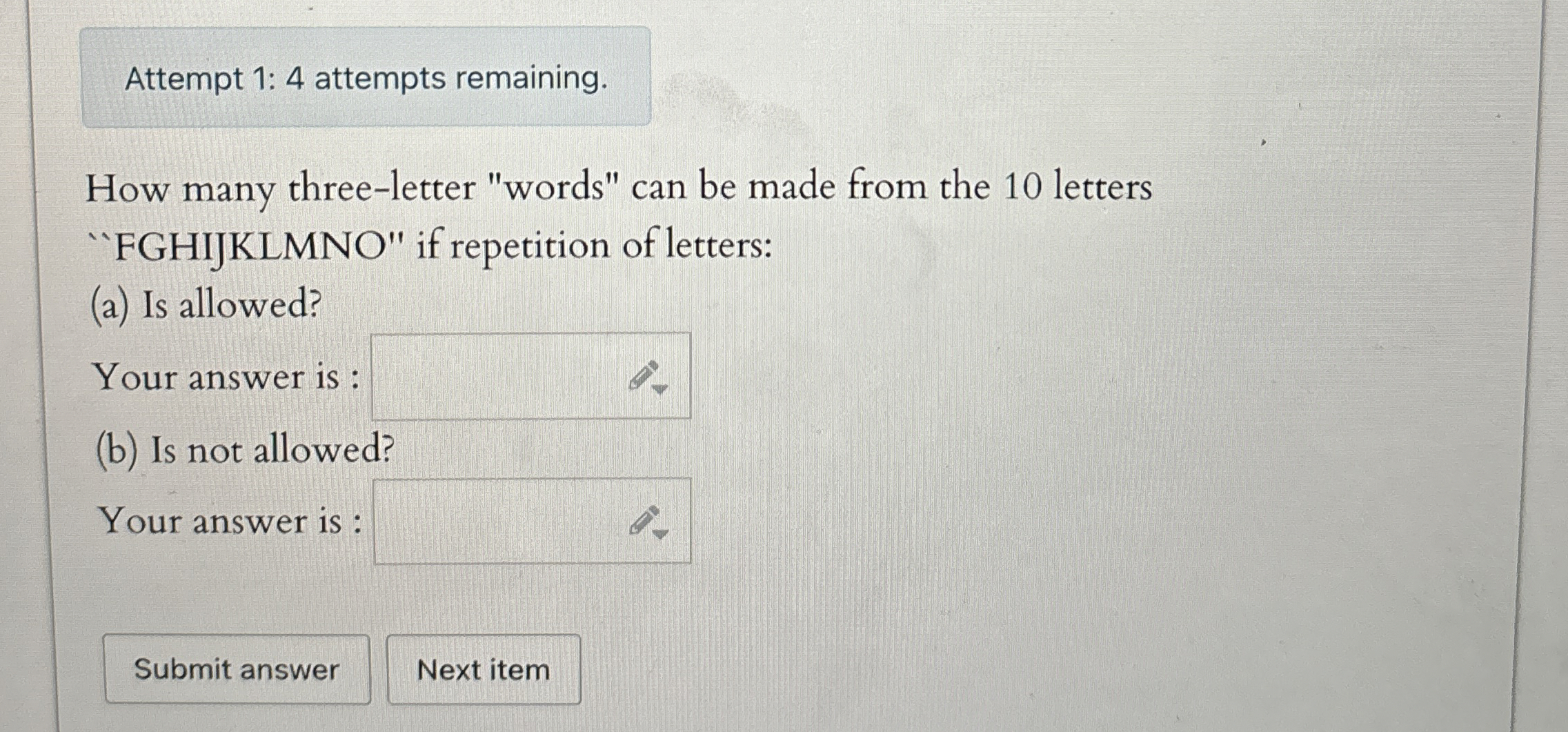 Solved Attempt 1: 4 ﻿attempts remaining.How many | Chegg.com