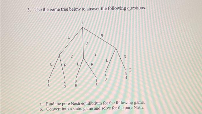 Solved 3. Use the game tree below to answer the following | Chegg.com