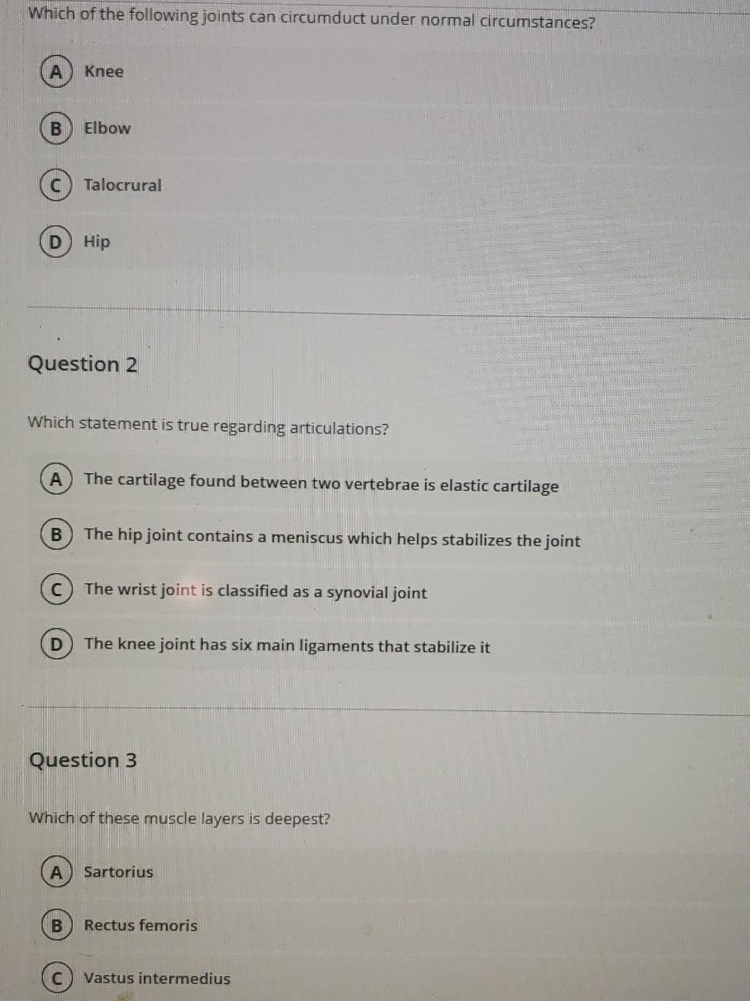 Solved Which of the following joints can circumduct under