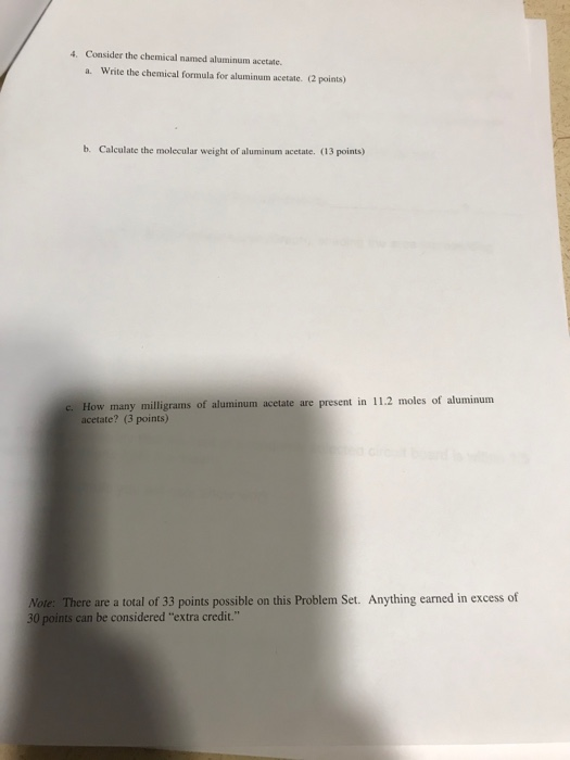 Solved 4. Consider The Chemical Named Aluminum Acetate A