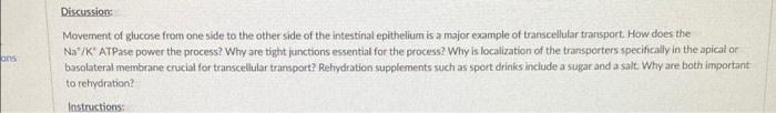 Solved Discussion Movement of glucose from one side to the | Chegg.com