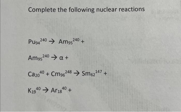 Complete The Nuclear Reactions | Chegg.com