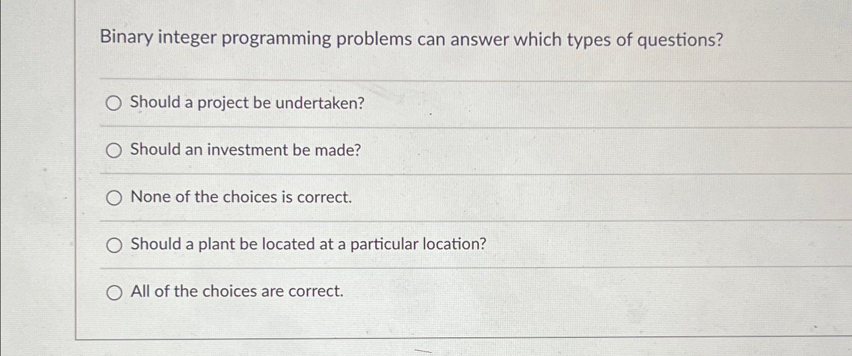 Solved Binary integer programming problems can answer which | Chegg.com