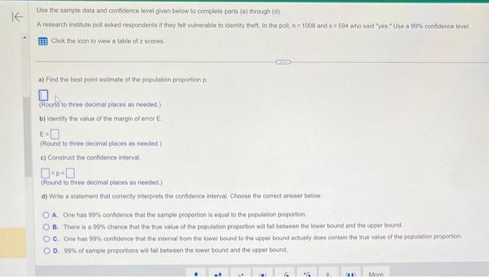 Solved Use the sample data and confidence level given below | Chegg.com