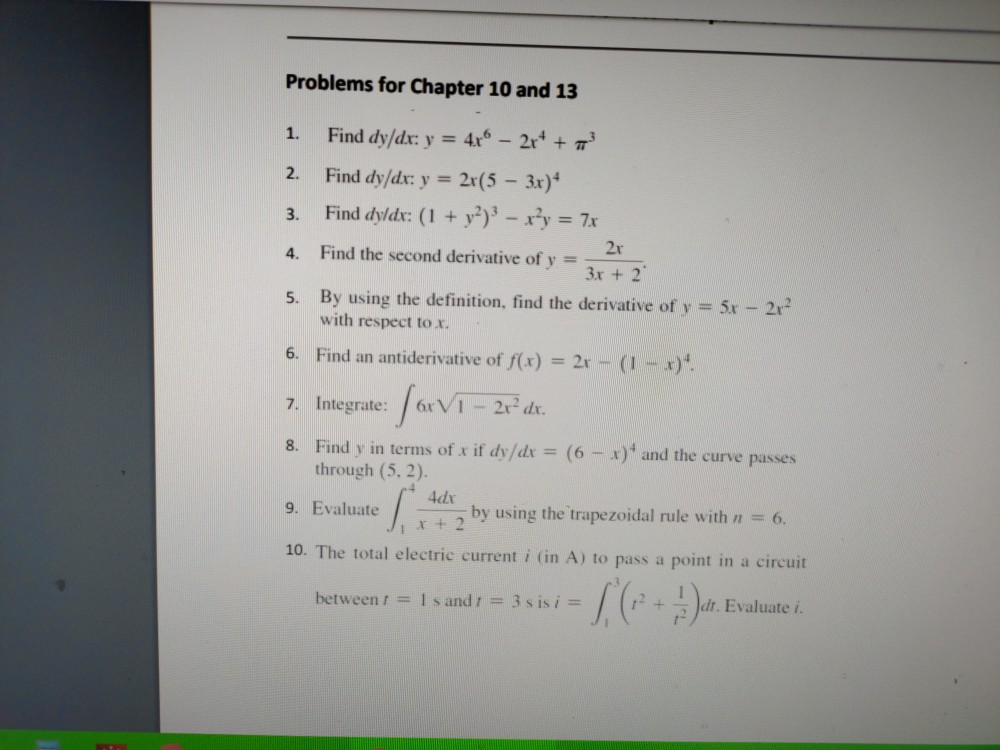 Solved Problems For Chapter 10 And 13 1 2 Find Dy Dx Y Chegg Com