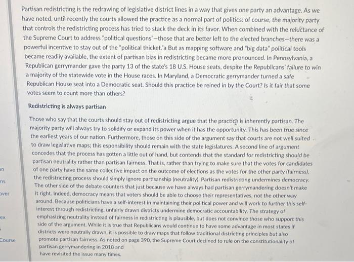 Partisan Redistricting Is The Redrawing Of | Chegg.com