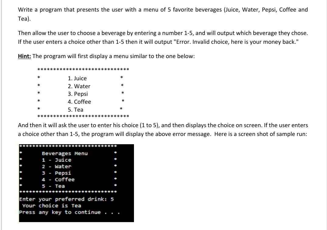 Solved Write a program that presents the user with a menu of | Chegg.com