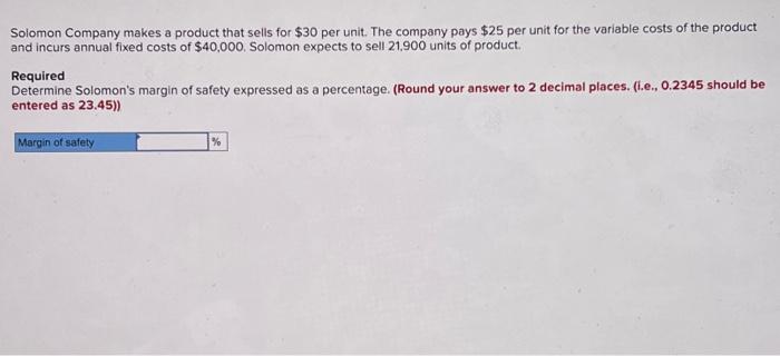 Solved Solomon Company makes a product that sells for $30 | Chegg.com