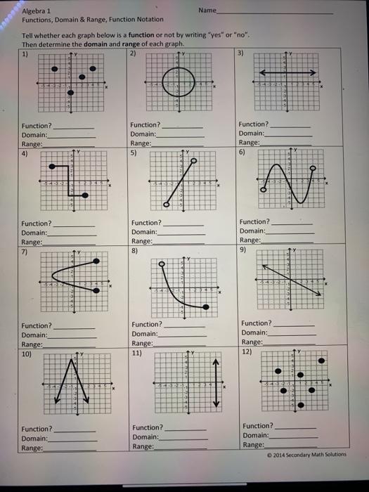 Homework 1 Relations Domain Range And Functions Answer Key Kody 