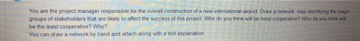 Solved You are the project manager responsible for the | Chegg.com