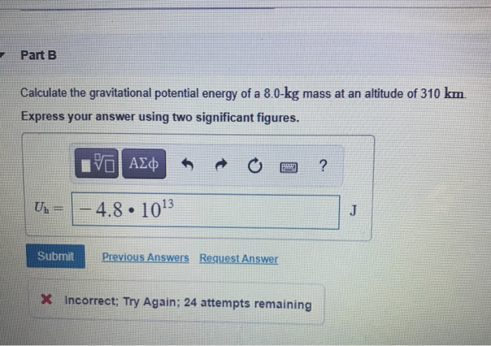 Solved Part B Calculate The Gravitational Potential Energy | Chegg.com