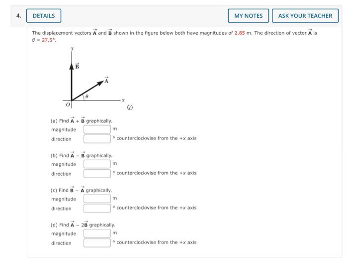 Solved The Displacement Vectors A And B Shown In The Figure | Chegg.com