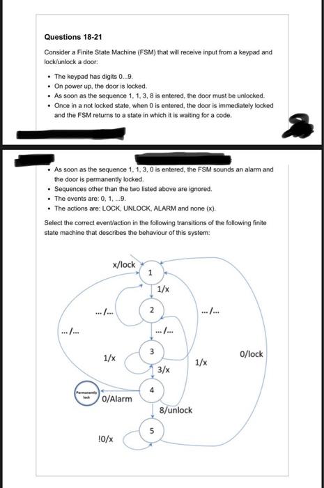 Questions 18-21 Consider a Finite State Machine (FSM) | Chegg.com