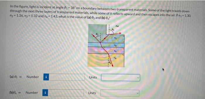 Solved In the figure, light is incident at angle 8. - 38' on | Chegg.com