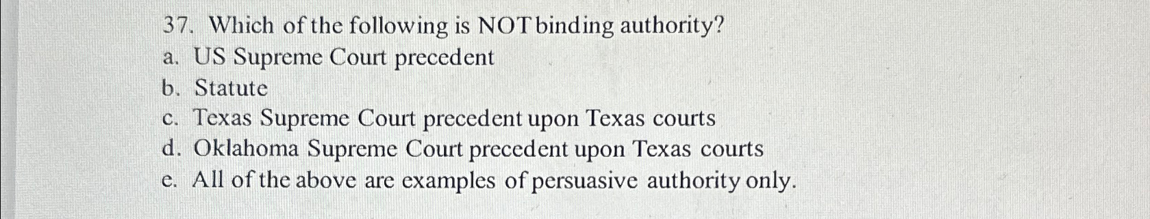 Solved Which of the following is NOT binding authority?a. | Chegg.com