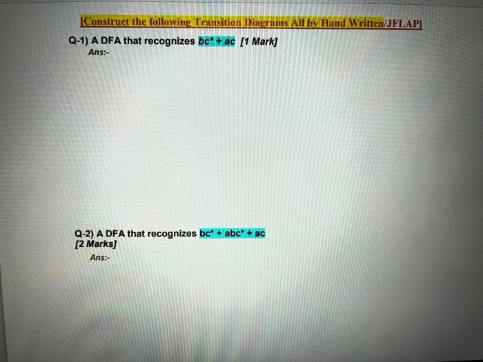 Solved 【Construct The Following Transition Diagrams All Bv | Chegg.com