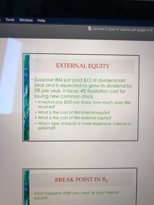 Solved • Tools Window Help Lecture 2 Cost of capital.pdf