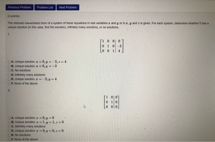 Solved Problems (3 points) Solve the system below by finding | Chegg.com
