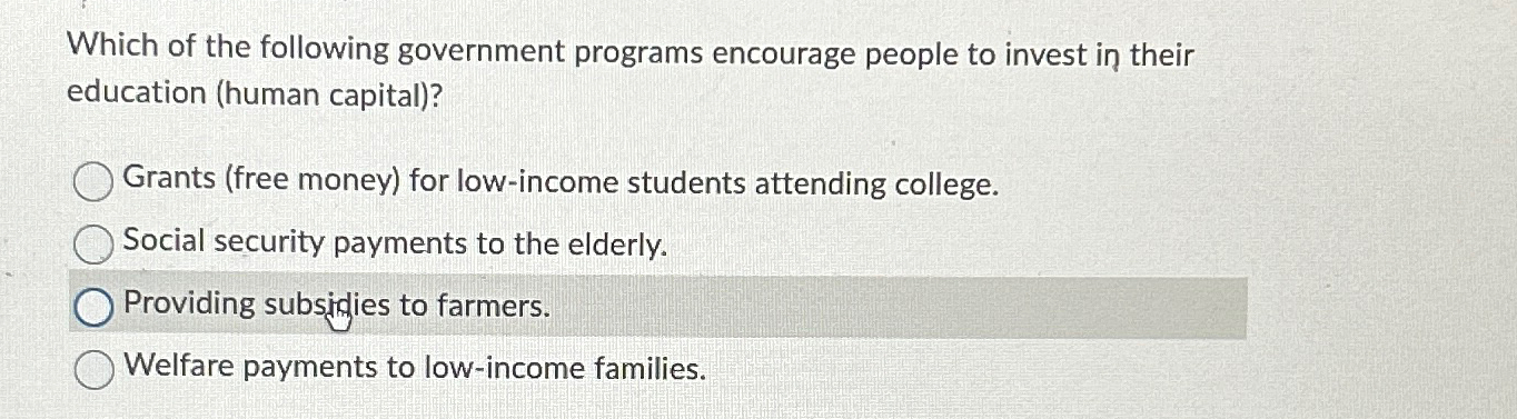 Solved Which of the following government programs encourage | Chegg.com