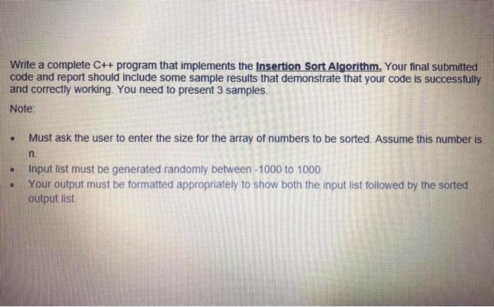 Solved Write a complete C++ program that implements the | Chegg.com
