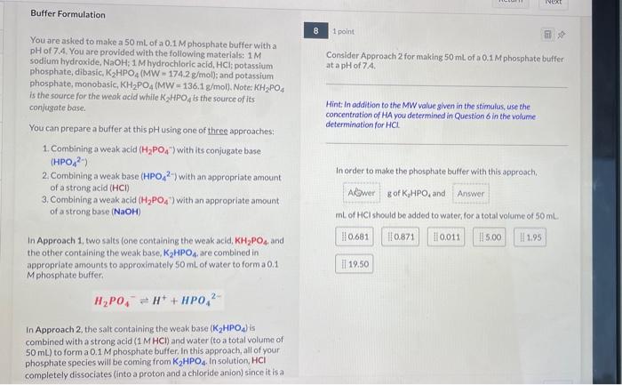Solved Buffer Formulation You are asked to make a 50 ml of a | Chegg.com