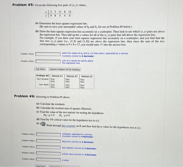 Solved Problem \#5: Given the following five pairs of (x,y) | Chegg.com