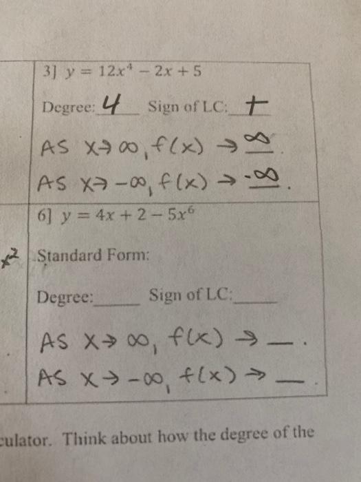 Solved 3 Y 12x 2x 5 Degree 4 Sign Of Lc As Xa Chegg Com