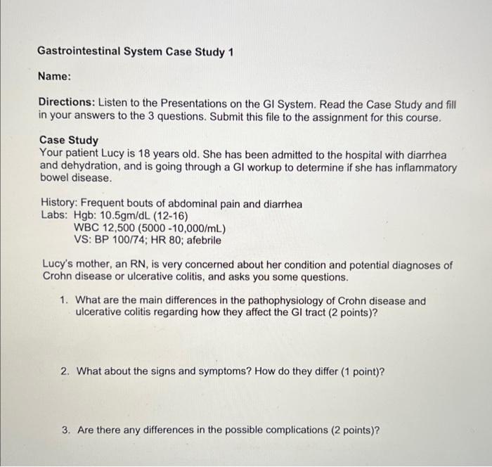 gastrointestinal nursing case study