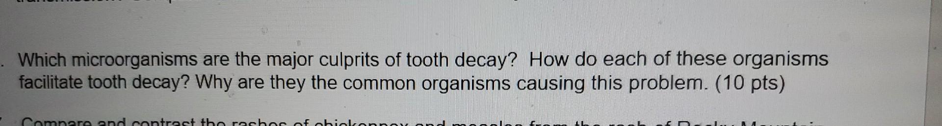 Solved Which microorganisms are the major culprits of tooth | Chegg.com