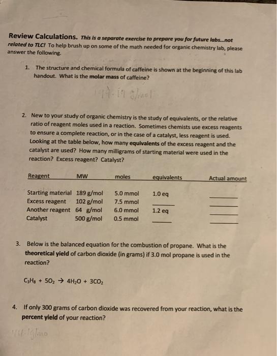 Solved Review Calculations. This is a separate exercise to | Chegg.com