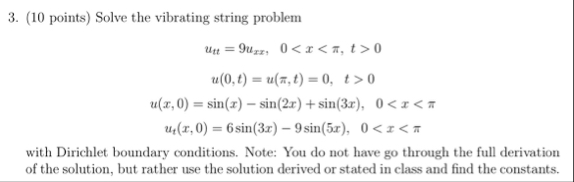 Solved ( 10 ﻿points) ﻿Solve the vibrating string | Chegg.com