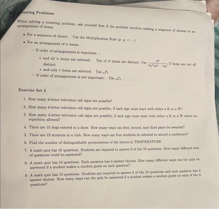 Solved runting Problems When solving a counting problem, ask | Chegg.com