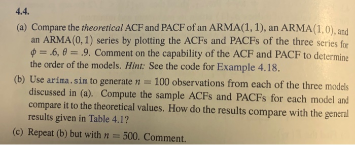 4.4. (a) Compare the theoretical ACF and PACF of an | Chegg.com