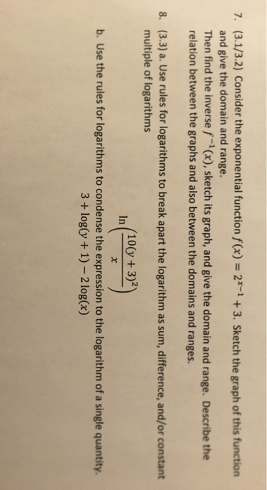Solved 7. (3.1/3.2) Consider the exponential function f(x) = | Chegg.com