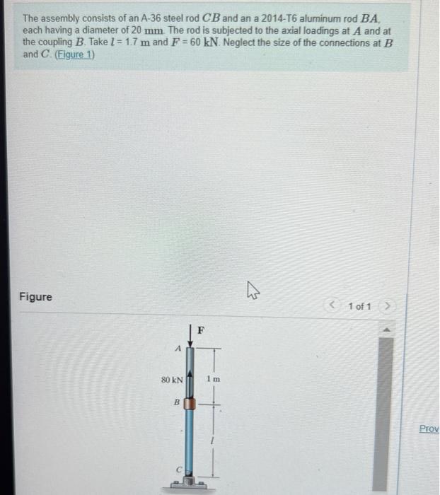 Solved The Assembly Consists Of An A−36 Steel Rod CB And An | Chegg.com