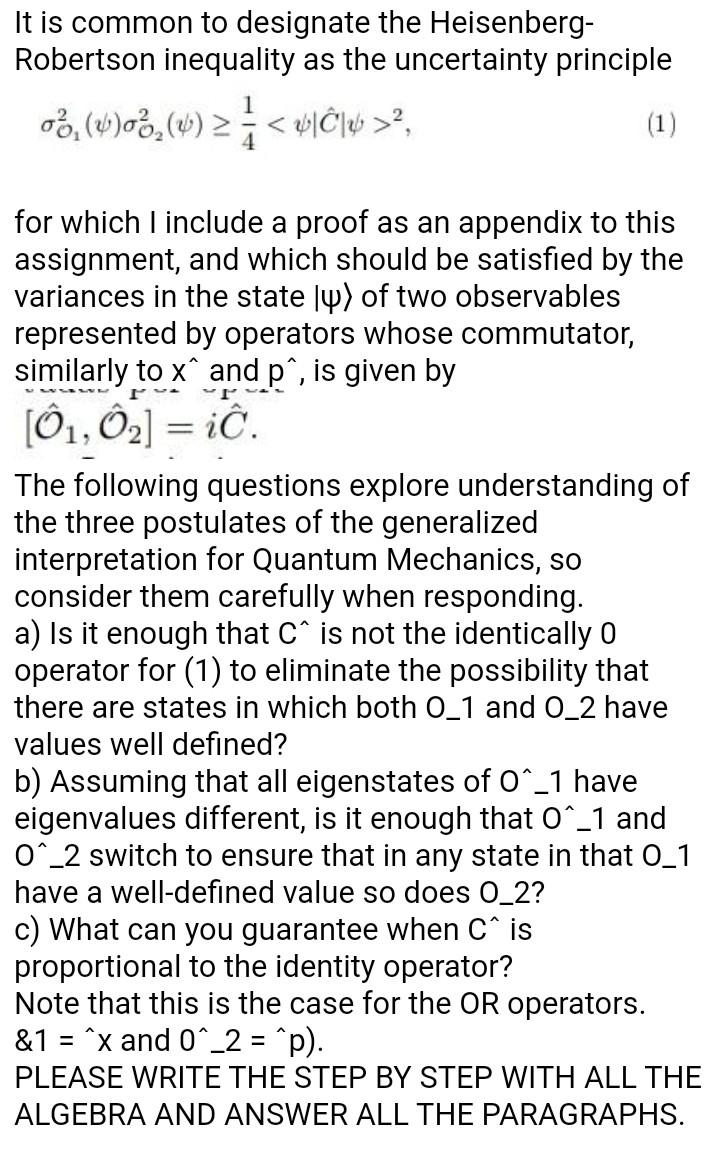 Solved It is common to designate the Heisenberg- Robertson | Chegg.com