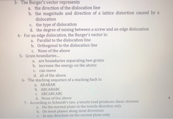 Solved 3- The Burger's vector represents a. the direction of | Chegg.com