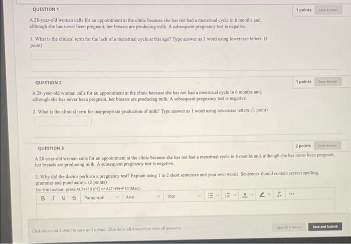 Solved QUESTION 1 1 points a A 28-year-old woman calls for | Chegg.com