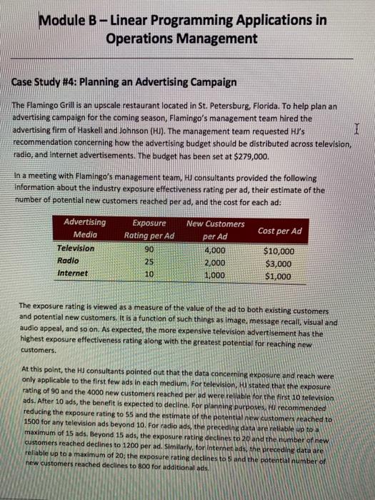 Solved Case Study #4 - Linear Programming - Planning an | Chegg.com