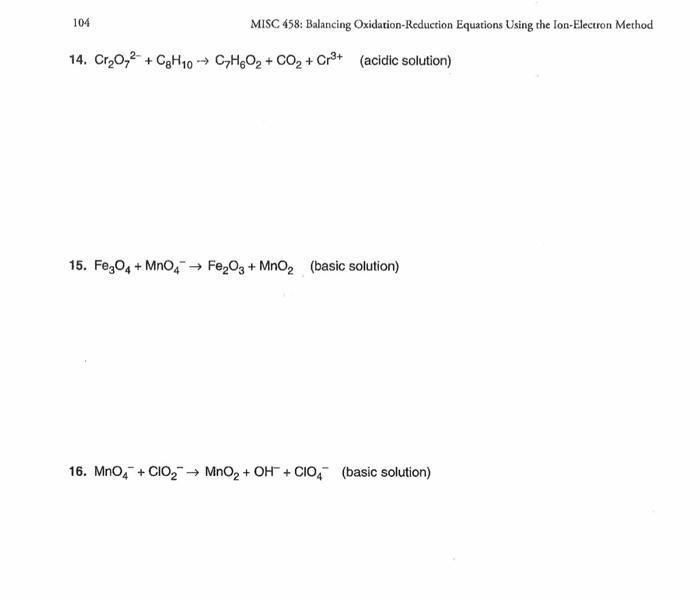 Solved 104 MISC 458: Balancing Oxidation-Reduction Equations | Chegg.com