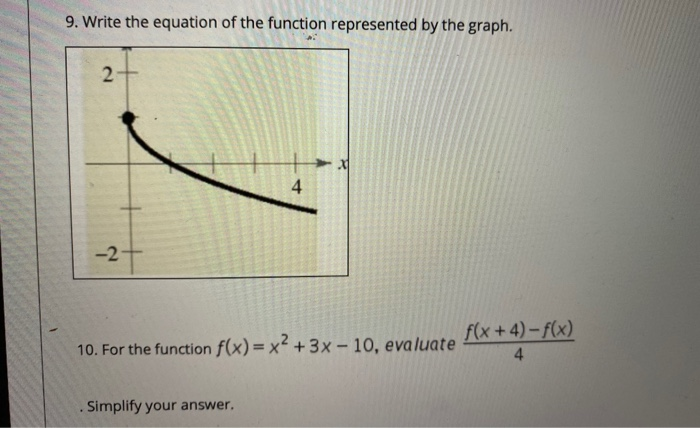 Solved 9. Write the equation of the function represented by | Chegg.com