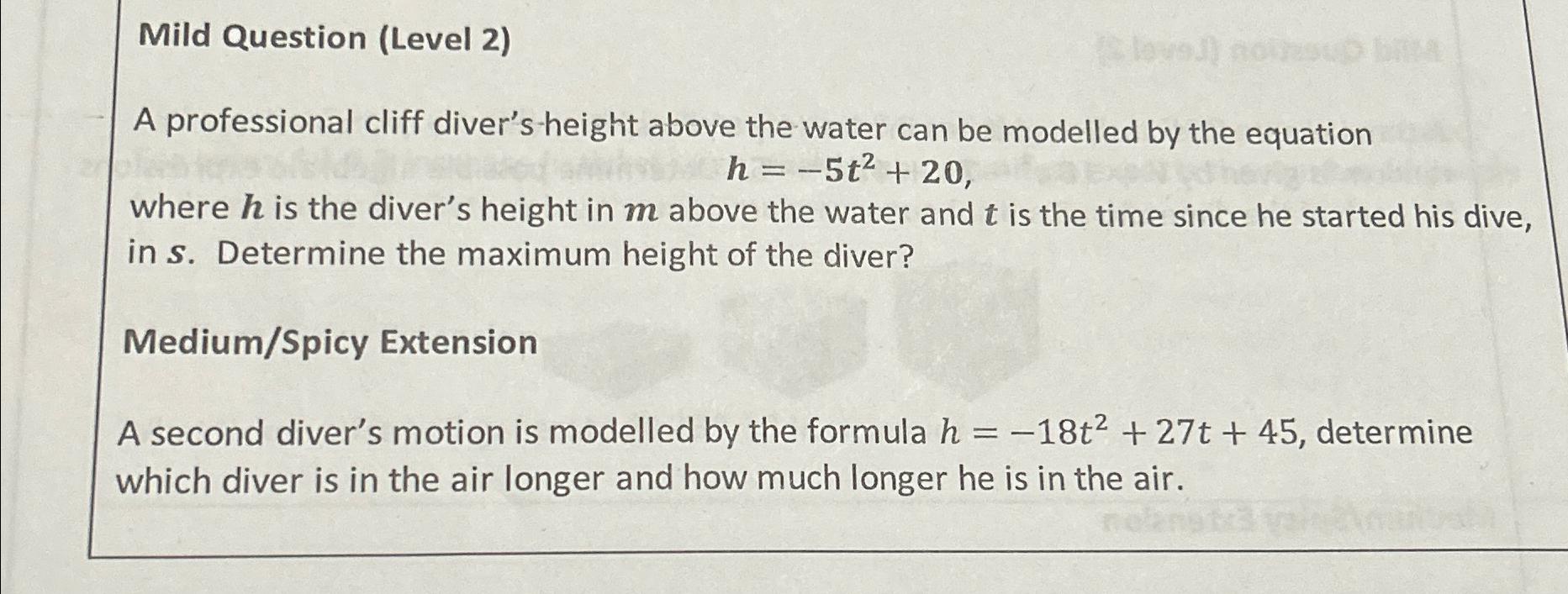 Solved Mild Question (Level 2)A professional cliff diver's | Chegg.com
