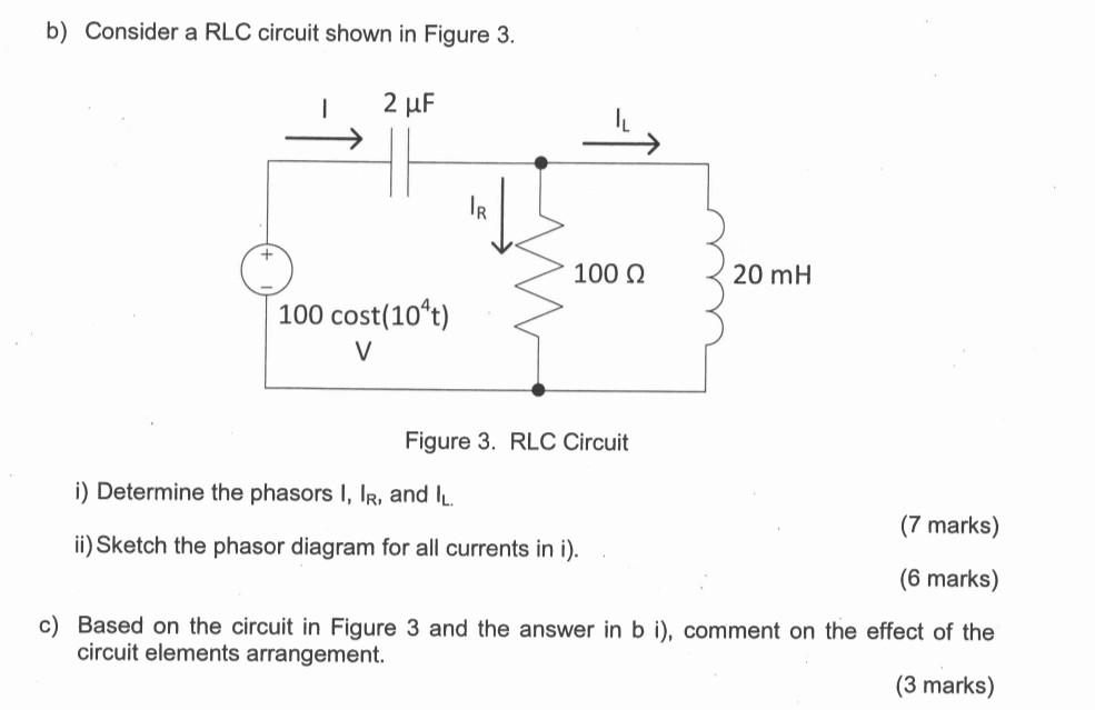 Solved B) Consider A RLC Circuit Shown In Figure 3. Figure | Chegg.com