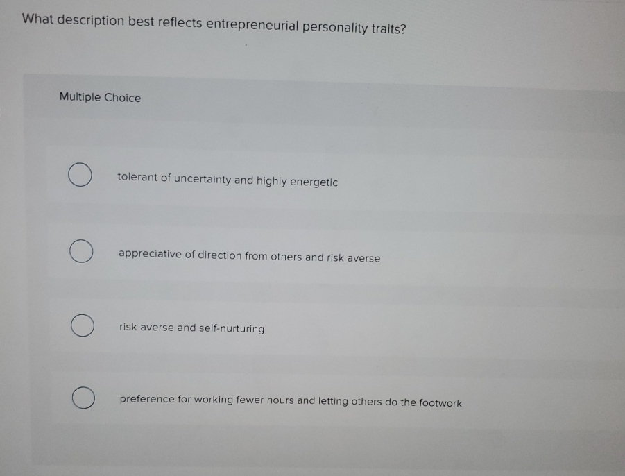 Solved What description best reflects entrepreneurial | Chegg.com