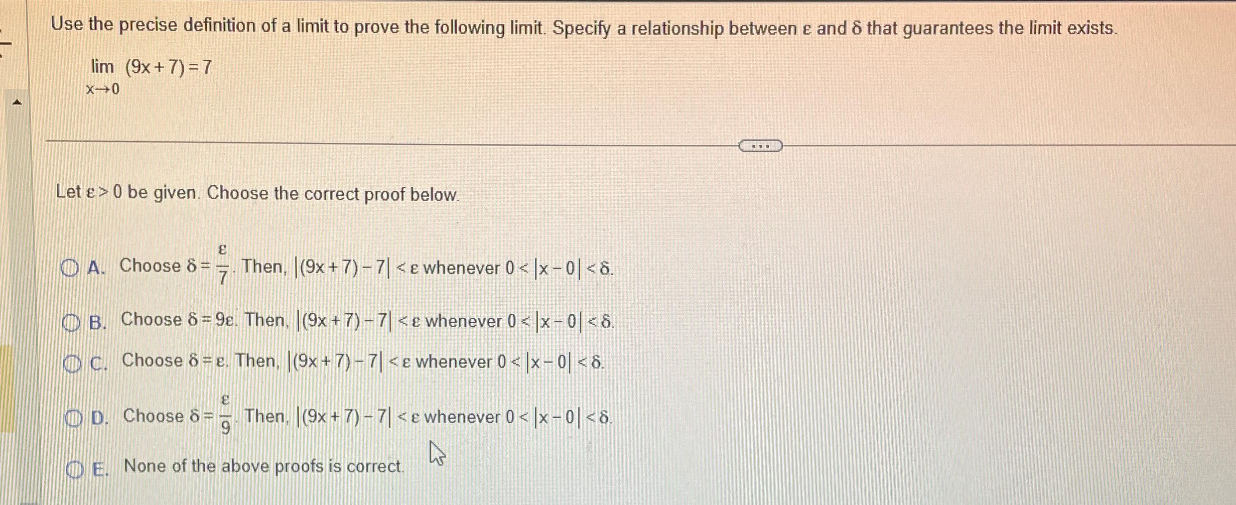 Solved Use the precise definition of a limit to prove the | Chegg.com