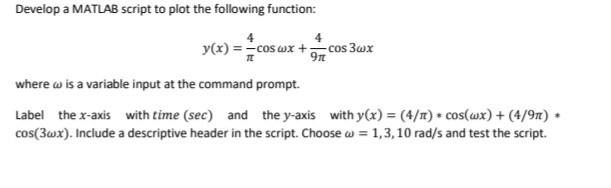 Solved Develop a MATLAB script to plot the following | Chegg.com