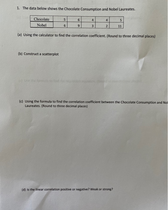 Solved 1. The data below shows the Chocolate Consumption and | Chegg.com