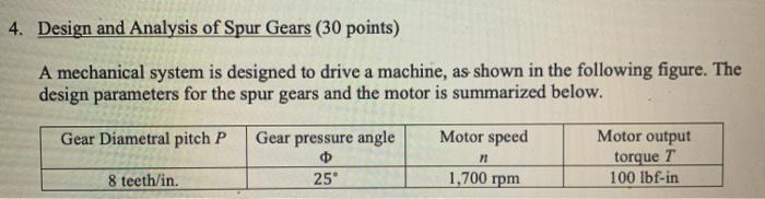 Solved 4. Design and Analysis of Spur Gears (30 points) A | Chegg.com